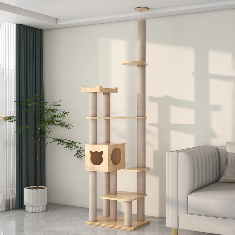 Solid Wood Cat Climbing Villa English Short Ragdoll Cat House Through Tianzhu Pet Nest Cat Tree