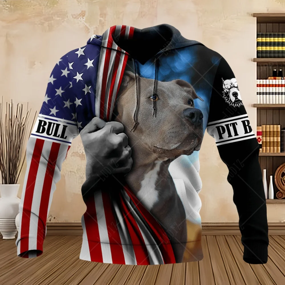 Pet Dog Pitbull Man Hoodie 3D Print Unisex Adult Sweatshirts Top Autumn Long Sleeve Streetwear Pullover Hoodies Odzież męska