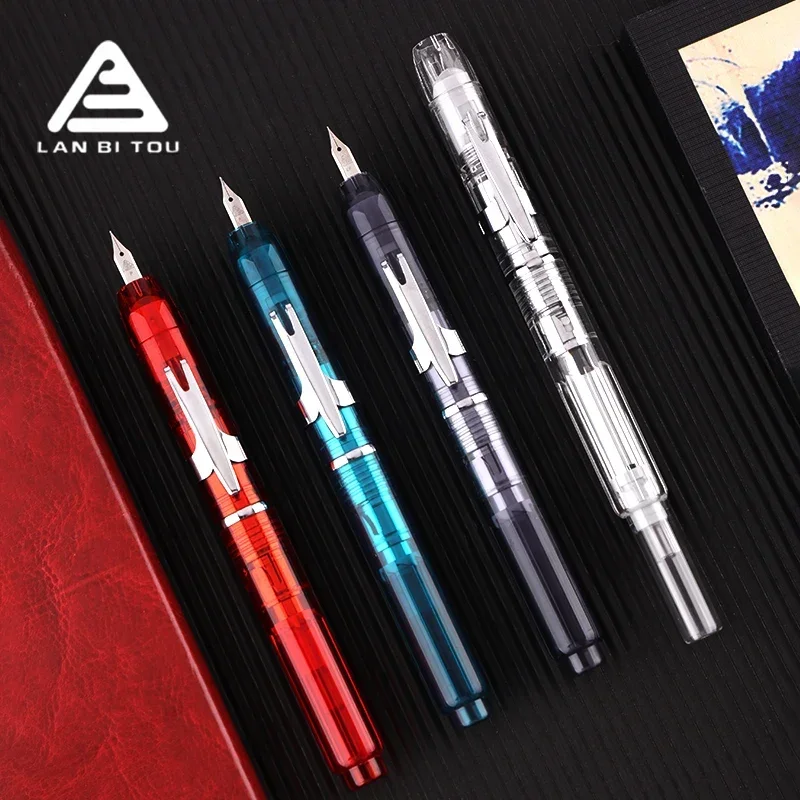 Lanbitou 3088 Smooth Press Fountain Pen Student Retractable EF Nib Resin Transparent Blue Pen Writing Stationery School Gift