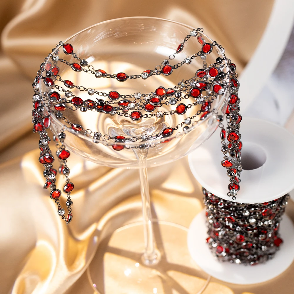 0.5M 1M Gun Black Bracelet Necklace Chains Copper Red Glass Round Beaded Chains Clothing for Gothic Jewelry Making DIY Materials