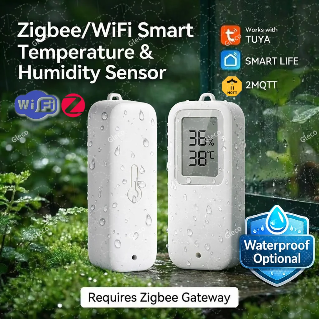 Tuya Zigbee Wifi Temperature Humidity Sensor Optional Wateproof LCD Smart Thermometer and Hygrometer For 2MQTT Smart Life APP