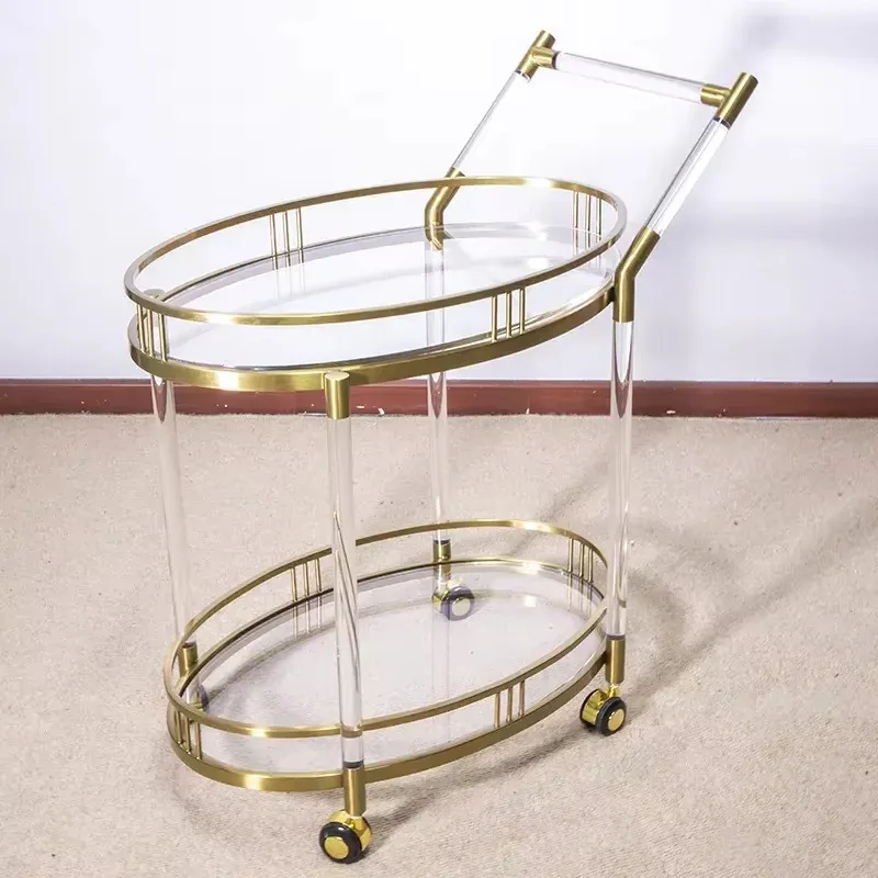 Wholesale Luxury Acrylic Hotel Service Trolley Modern Design 2 Tiers   Acrylic Dining Car Trolley for Hotel & Restaurant