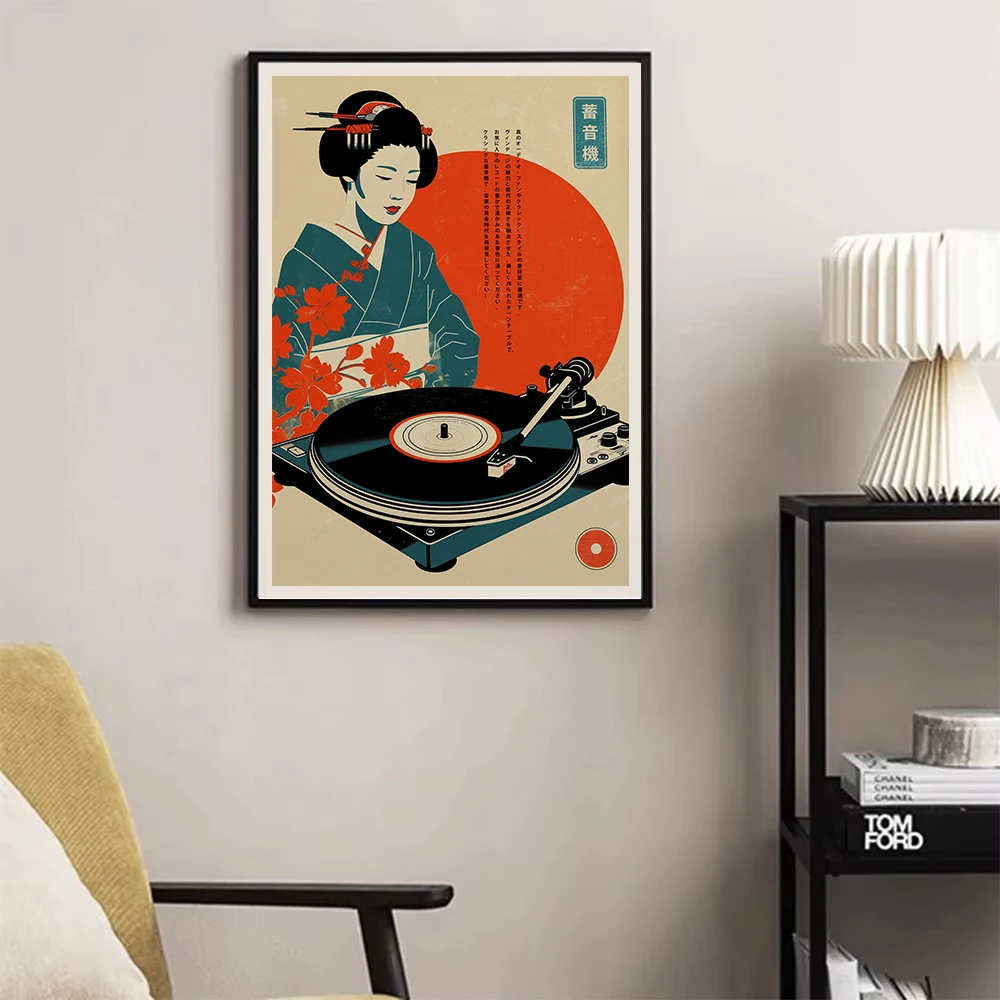 Culture of Japan Artwork Elegant Crane Goldfish Asian Bird Geisha Illustration Poster Canvas Painting Wall Pictures Home Decor