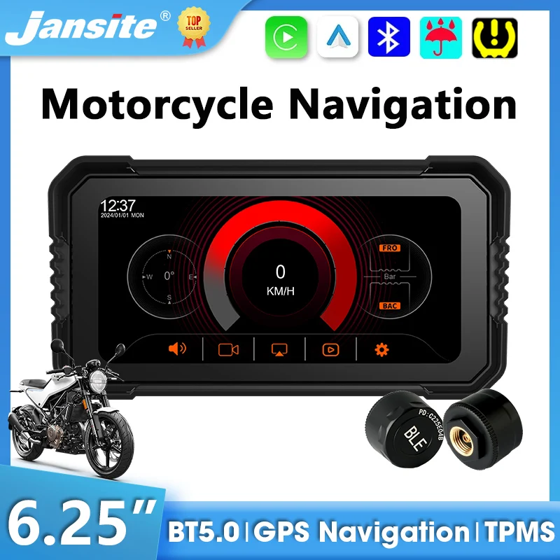 Jansite 6.25 inch Motorcycle Carplay Screen GPS Navigation Wireless Android Auto Touch Screen IPX7 Waterproof Moto Monitor