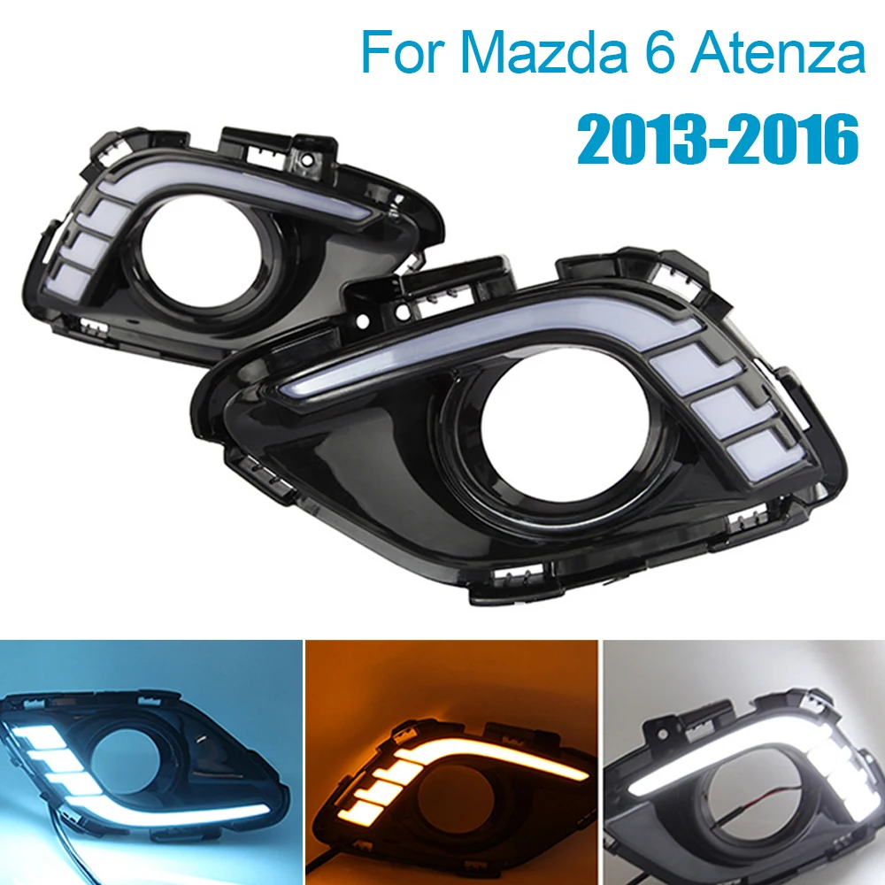 LED Fog Lamp DRL For Mazda 6 Mazda6 Atenza 2013 2014 2015 2016 LED Daytime Running Lights Turn signal Daylight Fog light cover