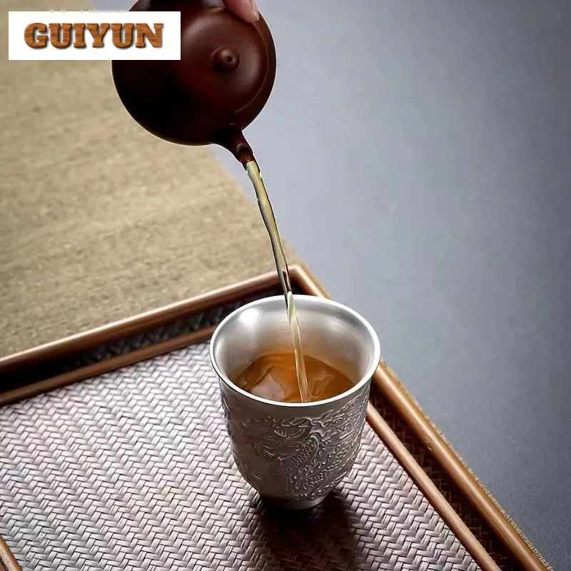 اليدوية الإغاثة مذهب الفضة السيراميك فنجان الشاي وعاء شاي فنجان شاي مجموعة الشاي تذوق العطر كوب Jianzhan ماستر الكؤوس الصينية Teaset #2