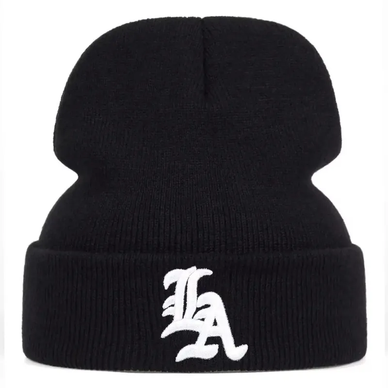 جديد الرجال النساء LA رسالة الجانب المطرزة الأرض محبوك قبعة شتاء دافئ الرياضة في الهواء الطلق قبعة لينة قبعة فول قبعة الصوف عادية #3