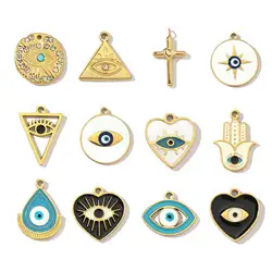 3pcs/Lot Religious Stainless Steel Enamel Eye Cross Hamsa Hand Charms Heart Triangle Stone Necklace DIY Small Pendant Wholesale