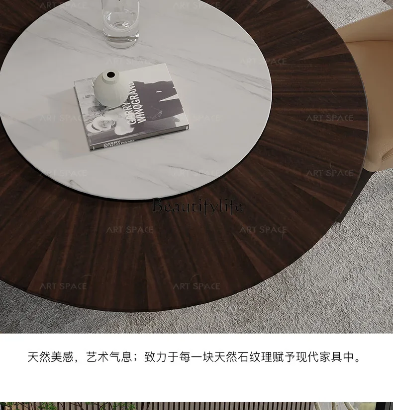 Italian minimalist household solid wood round dining table rotating disc small apartment dining table
