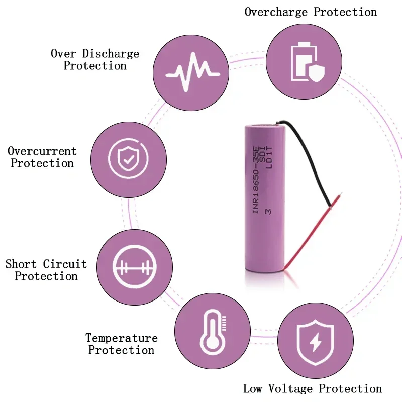 1-10pcs 100% Original 18650 battery 3500mah 3.7v lithium battery 1865035e Suitable for flashlight battery +DIY wire