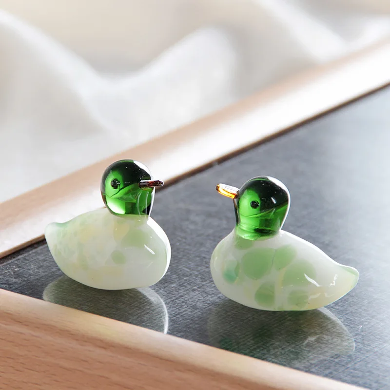2pcs Mini Crystal Glass Duck Figurine Cute Animal Handmade Craft Ornament Room Decor Car Decor Holiday Gift Graduation Gift
