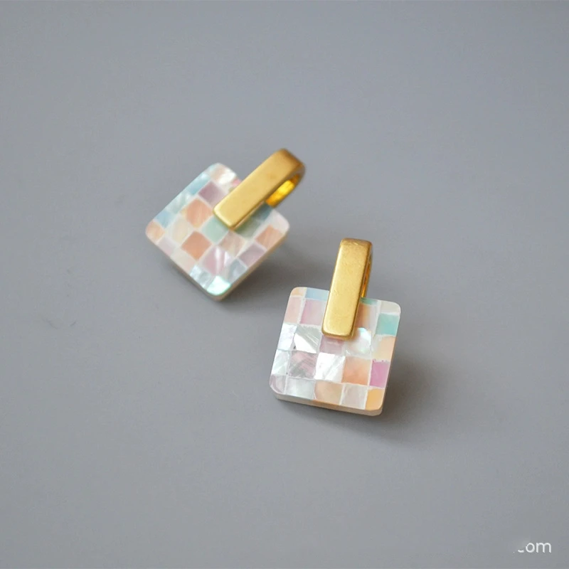 

Japanese Korean Style Stars Same Style Literary Retro Mosaic Color Mother Shell Splicing 925 Sterling Silver Needle Stud Earring