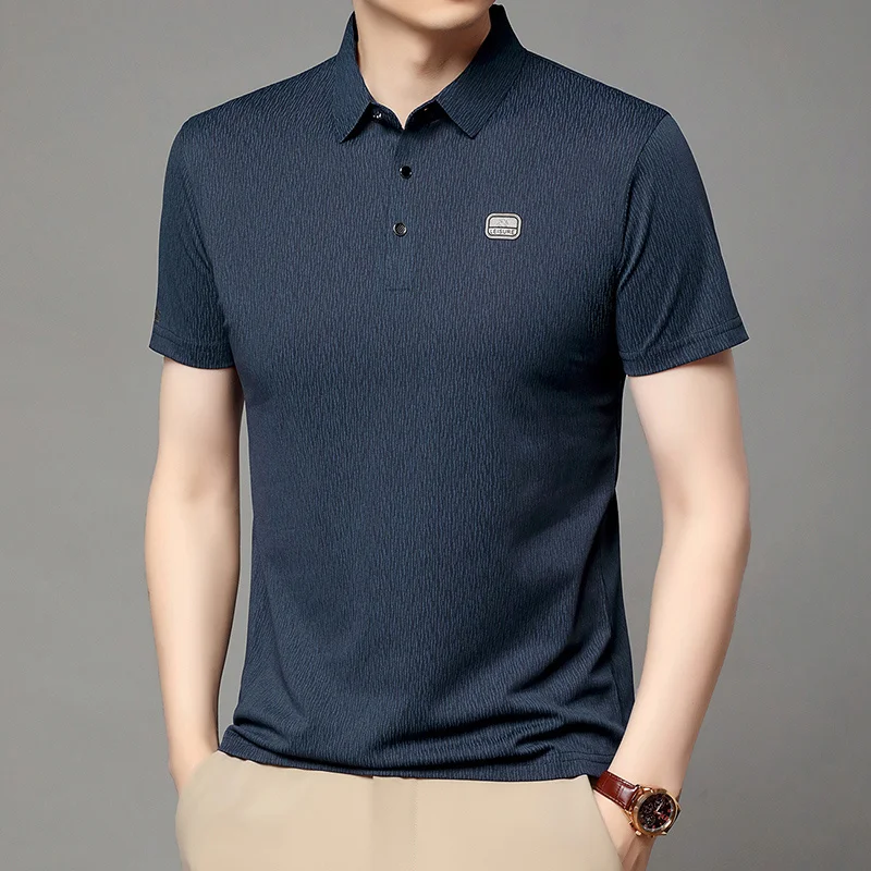 Herren Kurzarm-Poloshirts mit Vertikalen Streifen Lässige Leichte Atmungsaktive Oberteile mit Logo-Emblem für Männer – Detail 13