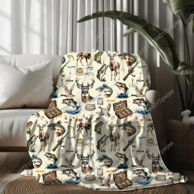 

Cozy Vintage Hunting Fishing Blanket Soft Plush Throw with Rustic Cabin Lodge Design Perfect for Youngsters Custom blankets