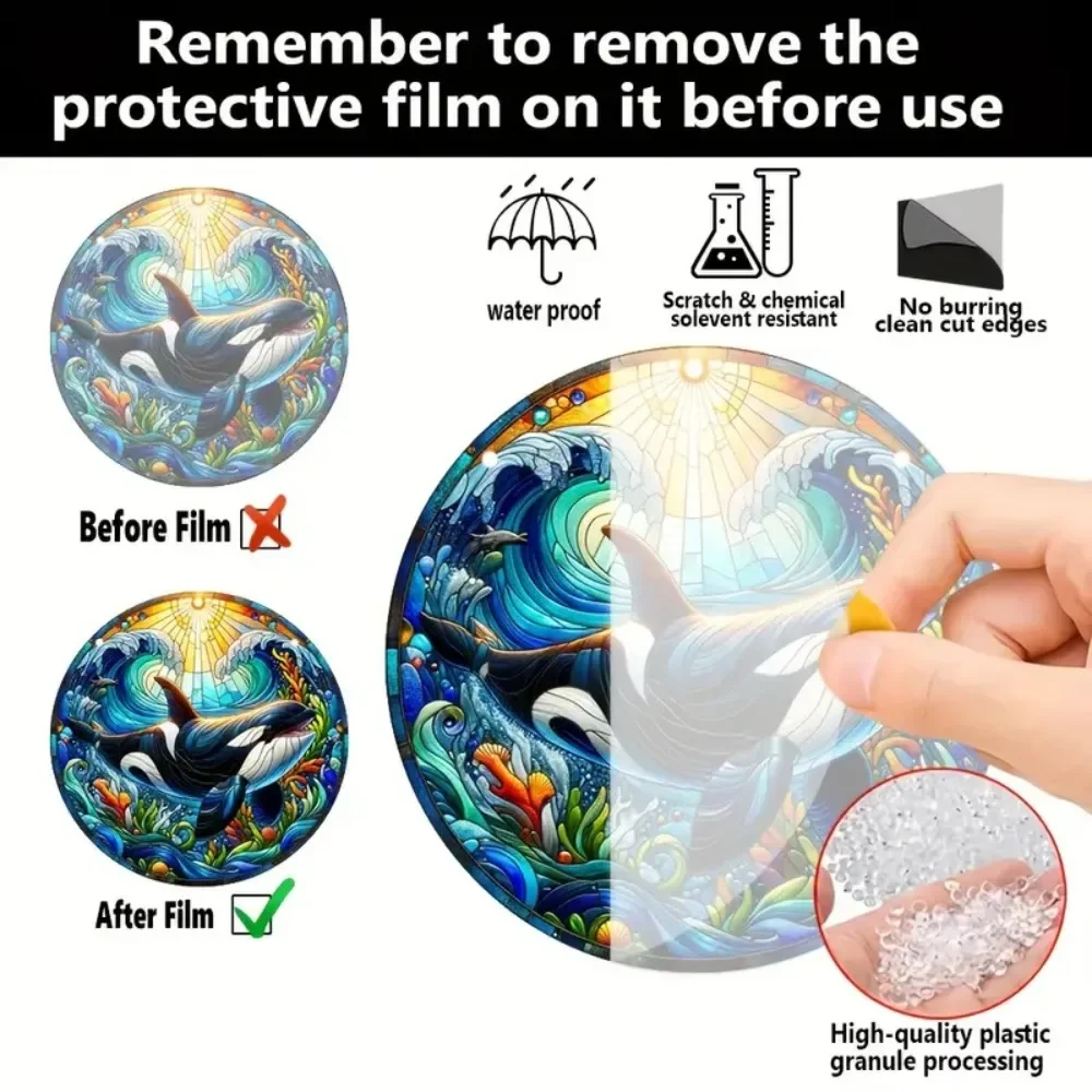 Enchanting Ocean Whales, Circular Acrylic Colored Window Decorations Suitable for Home, Porch, Garden Decoration, Holiday Gifts