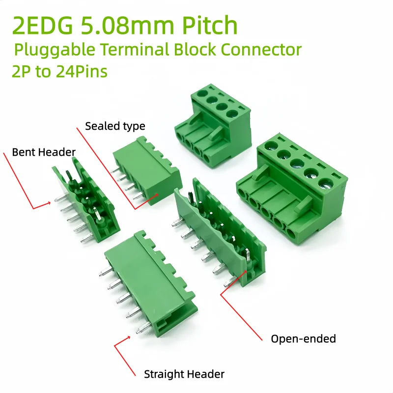 Screw Type Connector KF2EDG 5.08mm Pitch 15EDG-5.08 2P 3P 4P-24P Pluggable Terminal Block Connector Male Female Plug Socket Kit