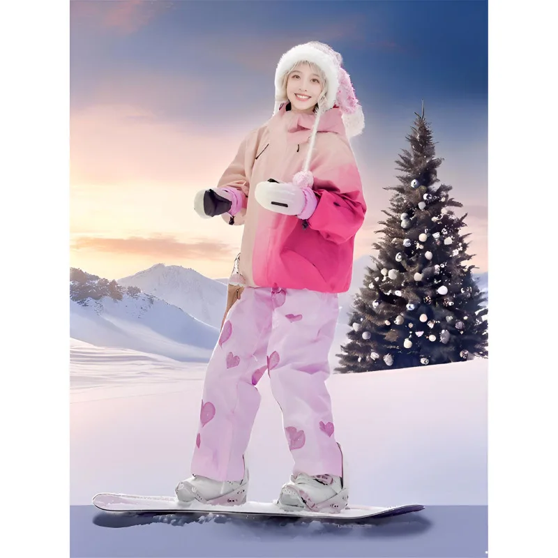 2025 Winter Ski Suit Set Women Waterproof Windproof Thermal Insulated Hooded Snowboard Jacket Pants Outdoor Sports Gear