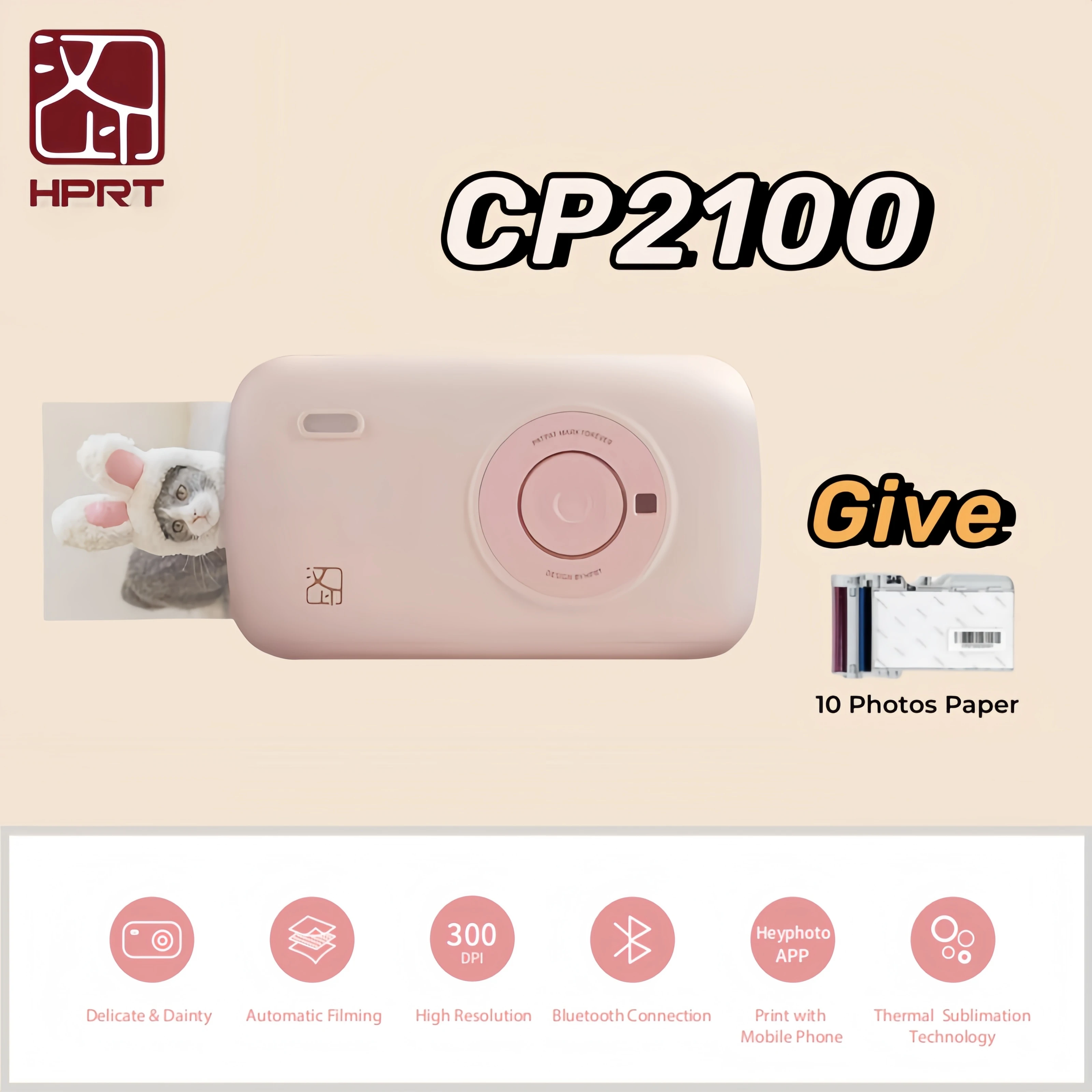 HPRT เครื่องพิมพ์ภาพถ่ายขนาดเล็กแบบพกพา CP2100 HD, การเชื่อมต่อไร้สายบลูทูธเครื่องพิมพ์ภาพถ่ายการเดินทางการเก็บรักษาถาวร