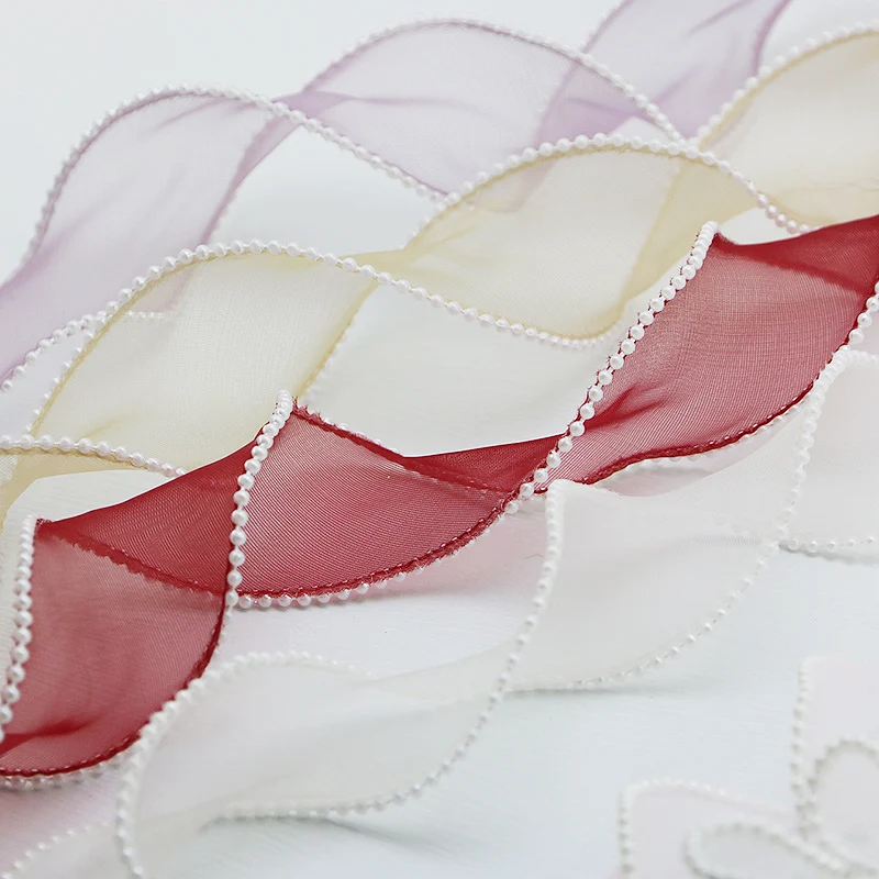 (5 Yards/Rolle) 4 cm Perlenrand Organzaband Welle Seide Spitze Kinder Haarschmuck Lolita handgemachte dekorative Geschenkbox Hochzeit – Detail 5