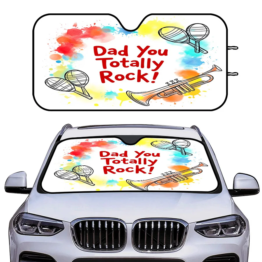 Colorful Watercolor Music Instruments 'Dad You Totally Rock' Car Window Sunshade - Foldable, Durable, Easy To Store For Father's