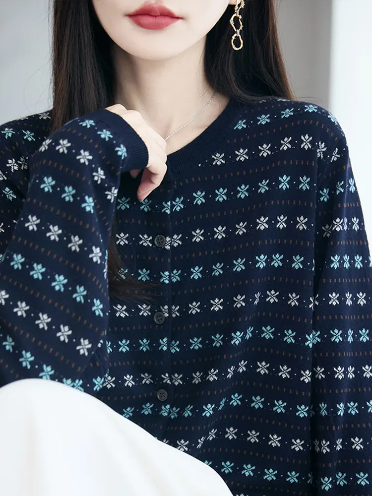 

Spring Autumn round Ne Knitted Cardigan Thin Spun Flower Pattern Faionable Outerwear Korean Sle Sweet Ladies Sweater