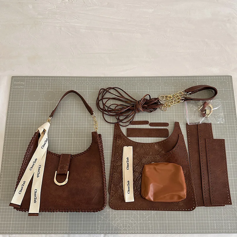 1Set Handbag DIY Handmade Stitching Sewing Vogue Shoulder Bag Material With PU Leather Accessories