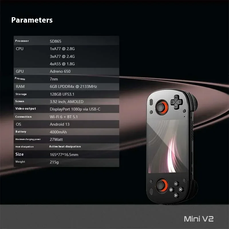 وحدة تحكم محمولة Retroid Pocket Mini V2 مقاس 3.92 بوصة 8:7 شاشة OLED وحدة تحكم ألعاب أندرويد SD865 Wi-Fi6 بلوتوث نشط رائع