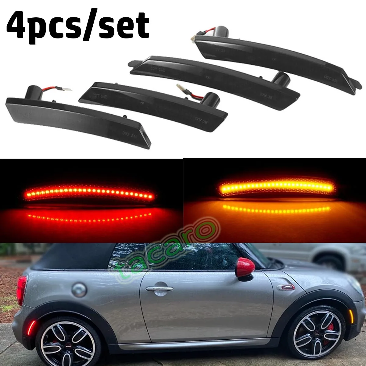 2X For Mini Cooper R55 R56 R57 R58-R60 LED Side Marker Light Lamps Amber Red