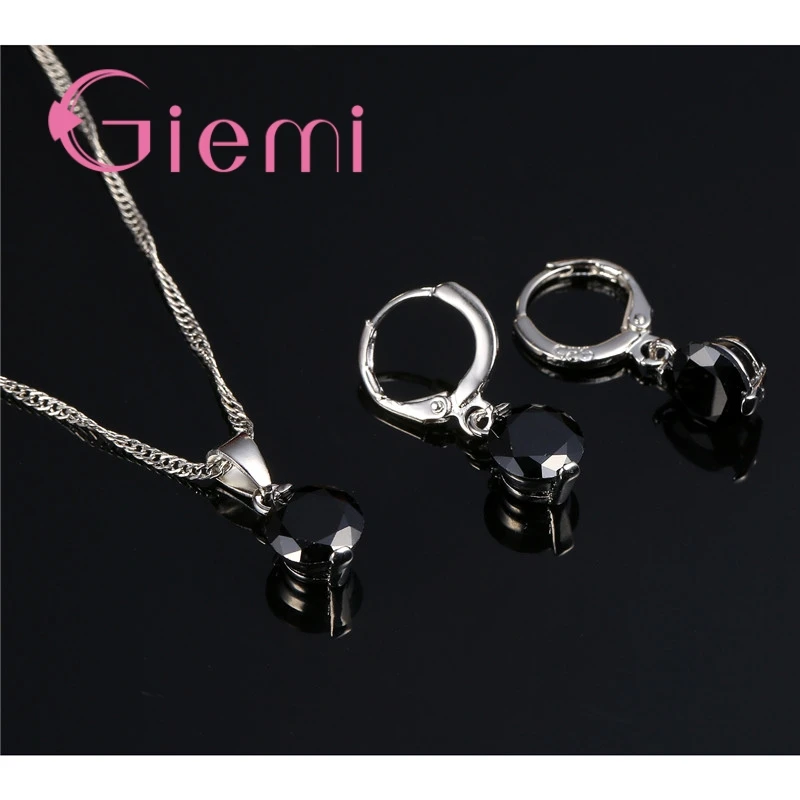 Hot Sell Popular Classic Round 925 Silver Wedding Engagement Jewelry Sets For Women Pendant Necklace Hoop Earring