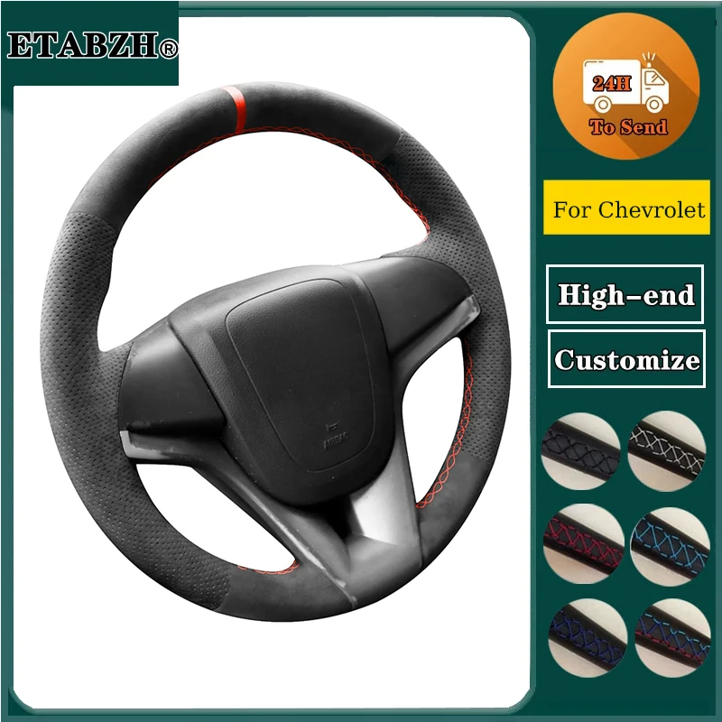 Braid Car Steering Wheel Cover For Chevrolet Cruze Aveo Orlando Holden Cruze Customize Hand Sewing Suede Leather Car AccessorieS