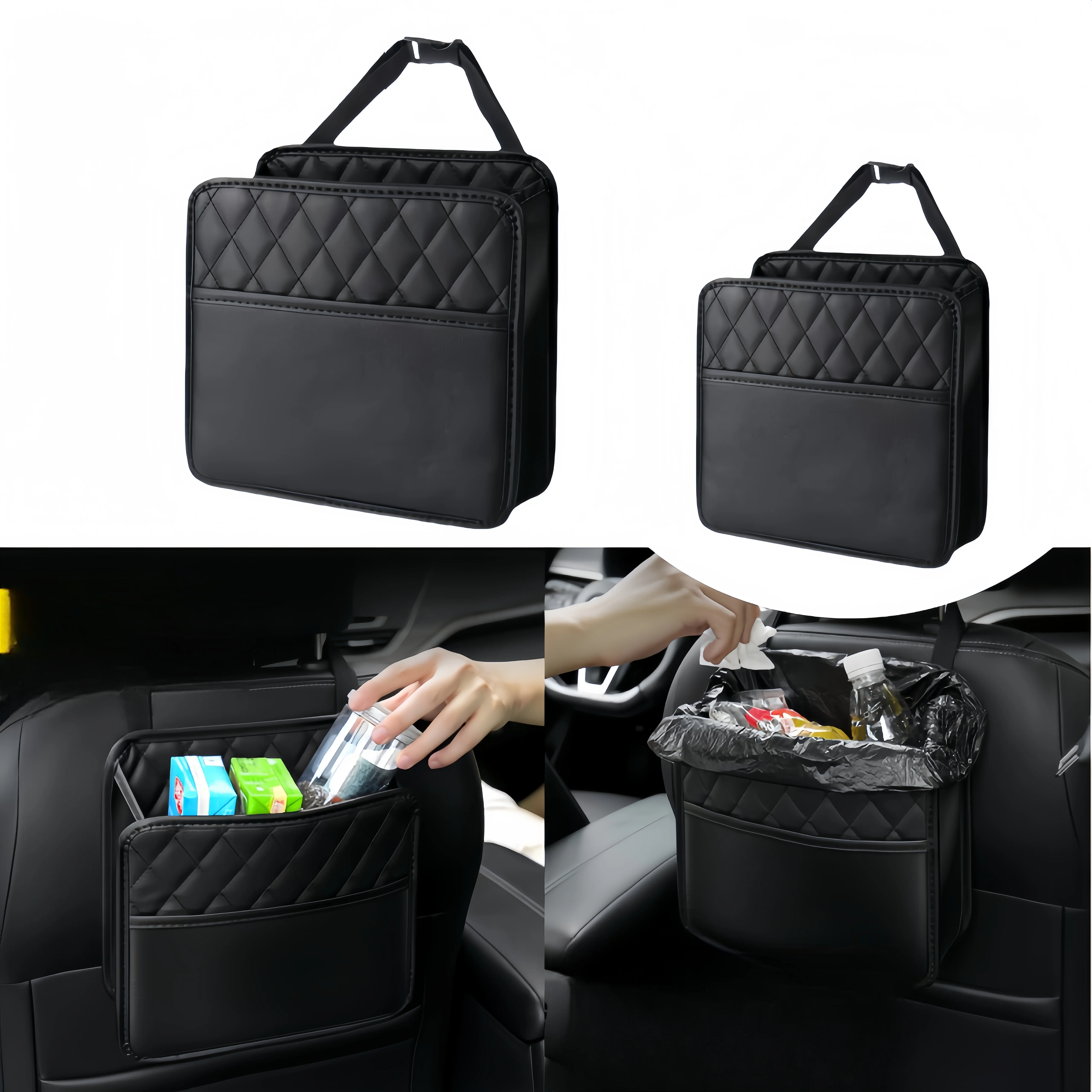 Car Seat Organizer Multi-Pocket PU Leather Car Backseat Storage Bag Waterproof Hanging Car Organizer Tissue Cup Holder Universal