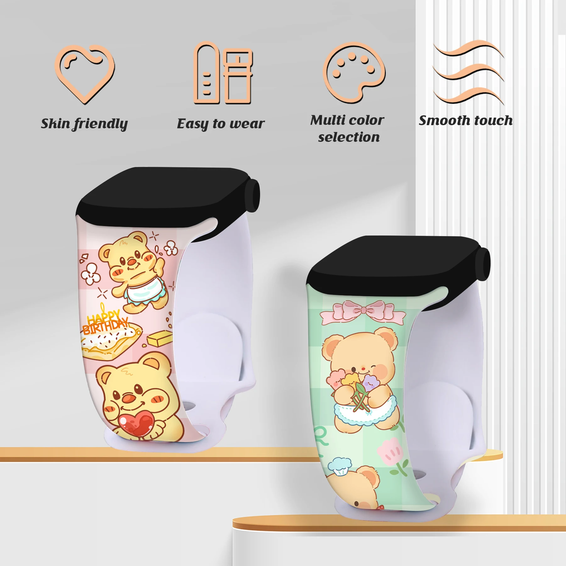 MINISO Cartoon beer bedrukte horlogeband voor Apple Watch 11 10 9 8 Siliconen band Vervangbare armband voor iWatch 38 mm 40 mm 41 mm