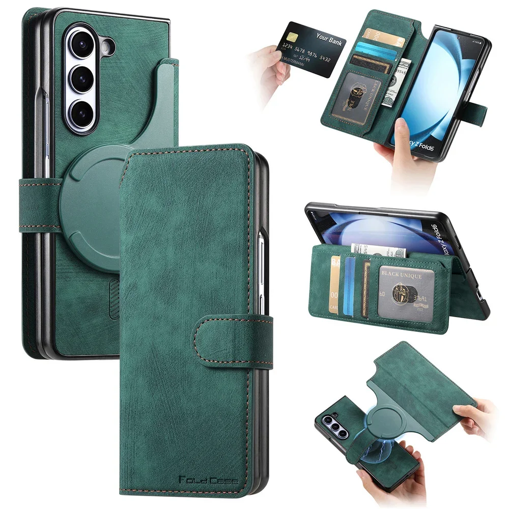 

For Samsung Galaxy Z Fold 6 5 5G Case Luxury Leather 2 in1 Magnetic Wallet Card Slot Flip Holder Protect Shockproof Hard Cover