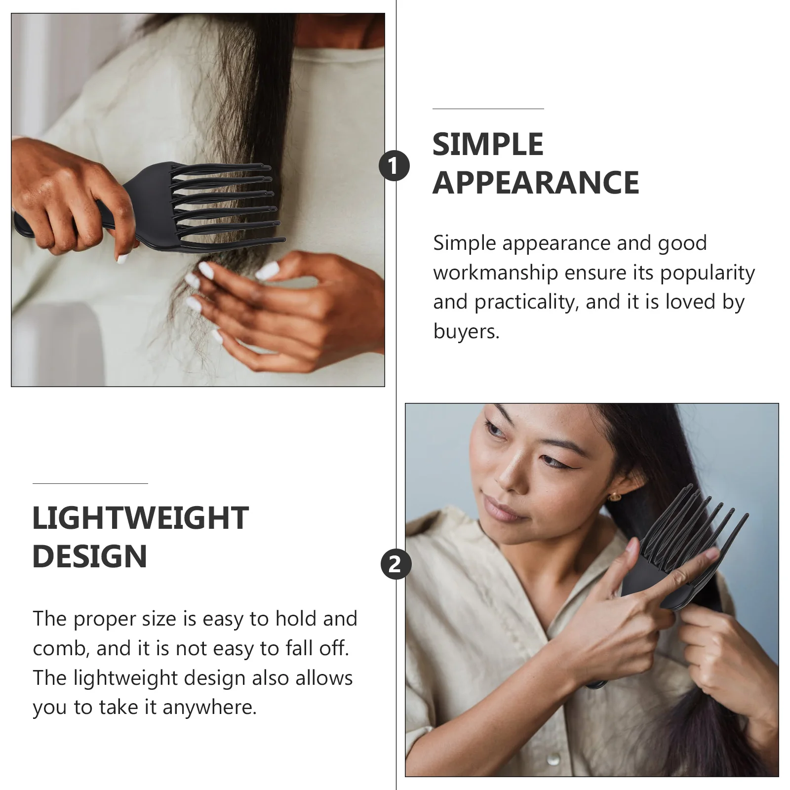 Peine de estilo, herramienta para desenredar dientes de plástico liso para uso en peluquería larga y gruesa, selección de cabello rizado, peluquería multifunción, 2 uds.