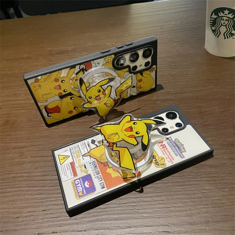 

Cartoon Cute P-Pokemon label Magsafe Wireless Charge Case For For Samsung S22 S23 S24 S25 Ultra Plus P-Pokemon Magnetic Holder