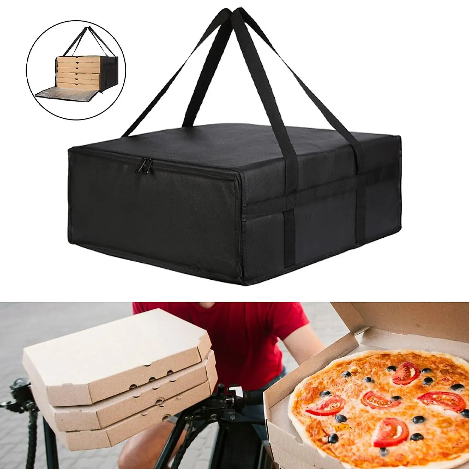 Sac isotherme pour porte-Pizza, sac alimentaire robuste avec double fermeture éclair pour Pizzerias, sac d'épicerie multifonctionnel réutilisable