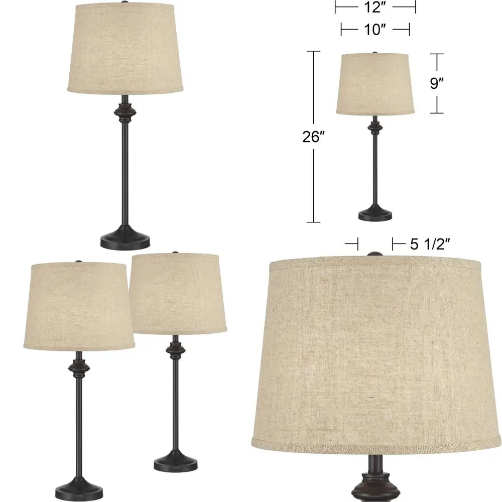 

26 Tall Skinny Bronze and Brown Metal Burlap Drum Table Lamps for Living Room, Home, Dining, Office, Entryway Décor