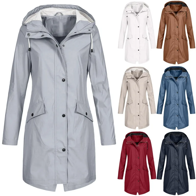 New Women's Outdoor Hiking Jacket Autumn and Winter Long Parker Windproof Outerwear Fashion Female Hooded Trench Coat Zipper