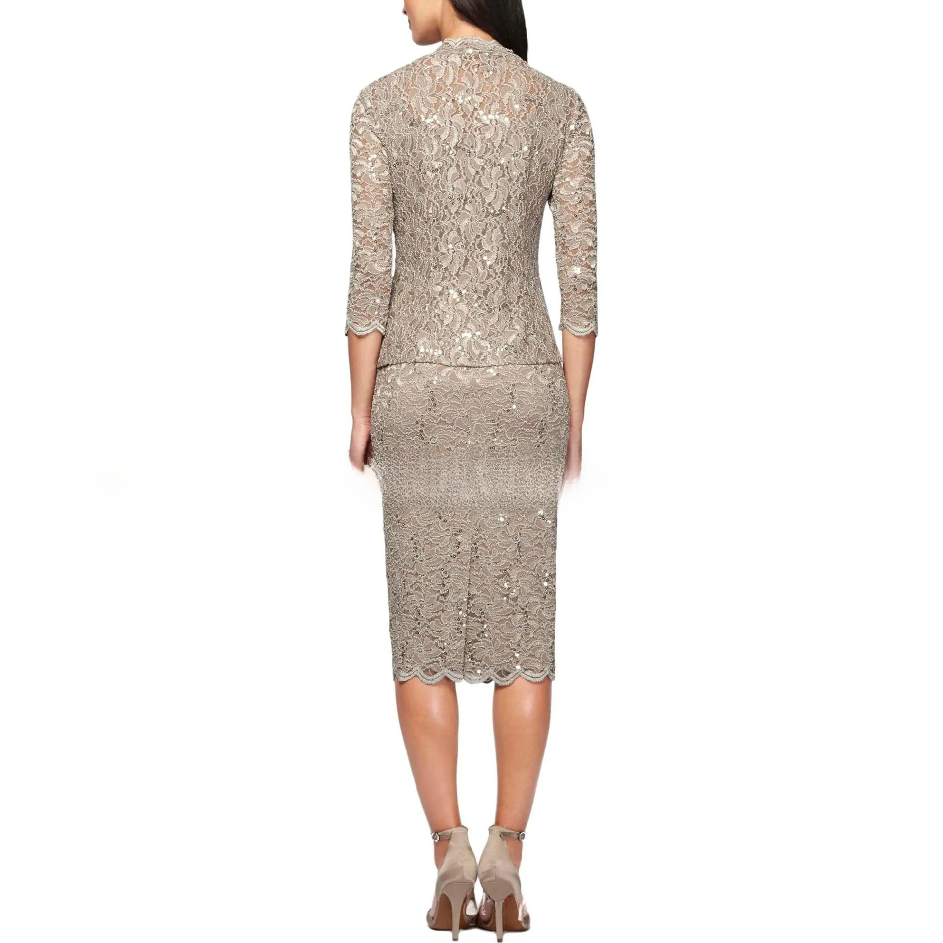 Ele dentelle mère deux pièces ensemble Faionable soirée Dr jupe Midi longue Sve taille moyenne t-shirt acétate Fiber Ciwalk