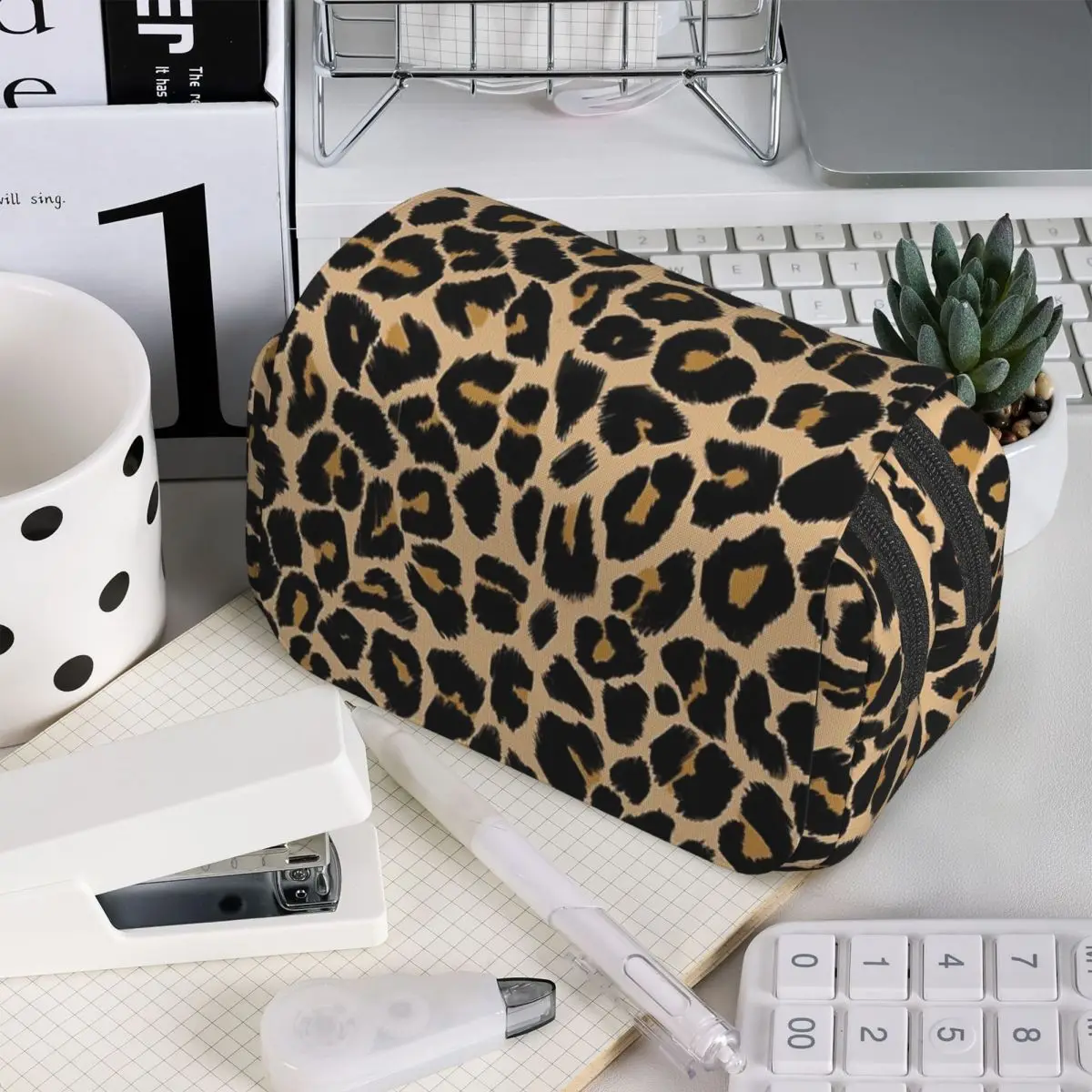 Leopard Print Traditional Colours Pencil Cases Pencil Pouch Hard Shell Leather Large Capacity Pen Box Pencil