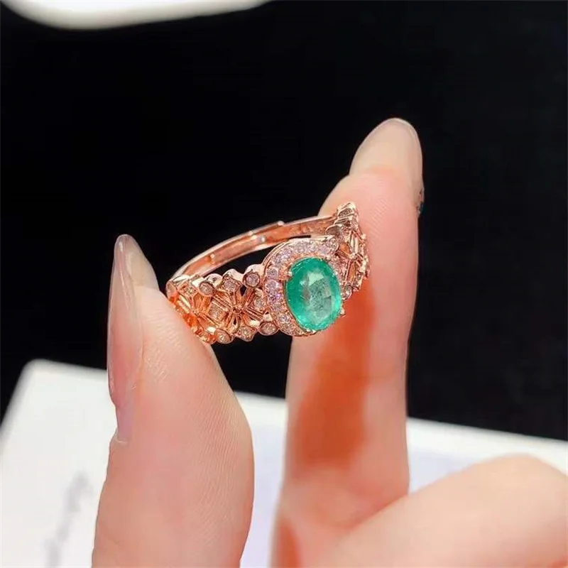 925 Sterling Silver Natural Emerald Wedding Ring for Women Yellow Gold Christmas Gift Birthday Anniversary with Certificate 6