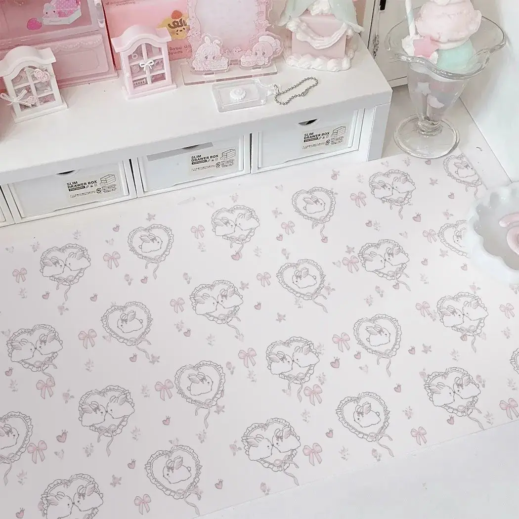 Leather Desk Pad Protector Cute Bow Love Heart Bunny Kawaii Y2K Mousepad Office Desk Mat Waterproof Non-Slip PU Desk Blotter Pad