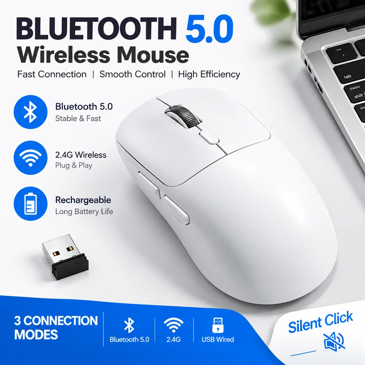 Mouse Gamer Superleve 2027 M348 Bluetooth 2.4G Sem Fio com Chip de Ponta e Sensor de Jogo, 6 DPI Ajustáveis para Escritório e Jogos