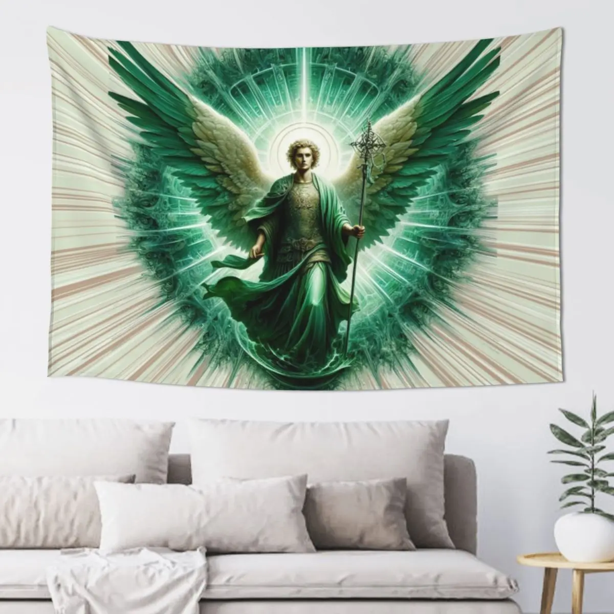 

Saint Raphael Archangel - Angel of Healing - Christmas gift Tapestry Wall Hanging Decor Mushroom Tapestry