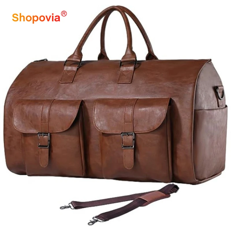 Bolso de lona plegable de cuero para hombre y mujer, bolsa de viaje impermeable, bolsa de almacenamiento de traje Vintage, bolsa de zapatos