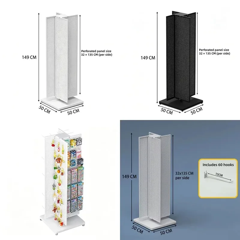 Four Sided Rotating Nail Board Display Stand Perforated Pegboard Rack for Retail Store Organization