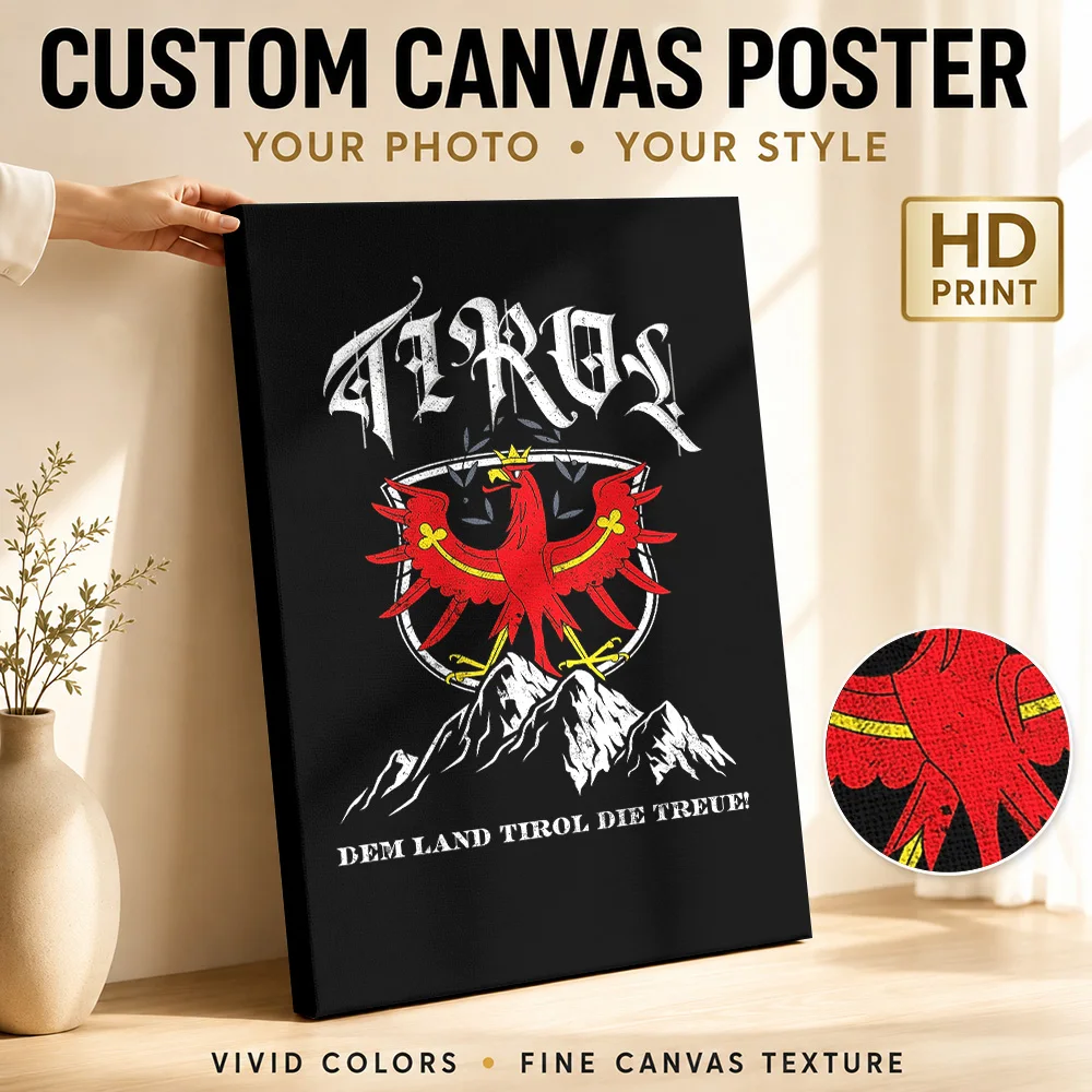Tirol Eagle Heraldic Emblem Wood Framed Canvas Poster Customized Photo Red And White Cultural Graphic Wall Art For Living Room