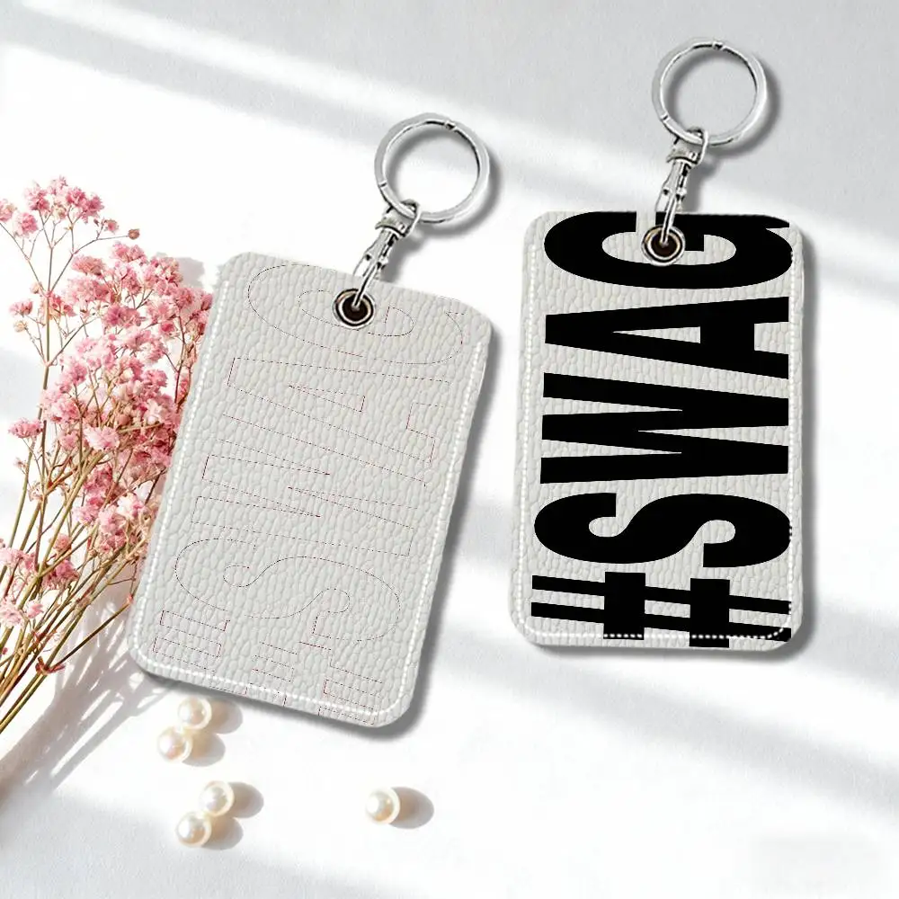 SWAG Bold Letter Card Holder Leather Card Storage Box Key Chain Access Tag Holder ID Card Holder Key Chain