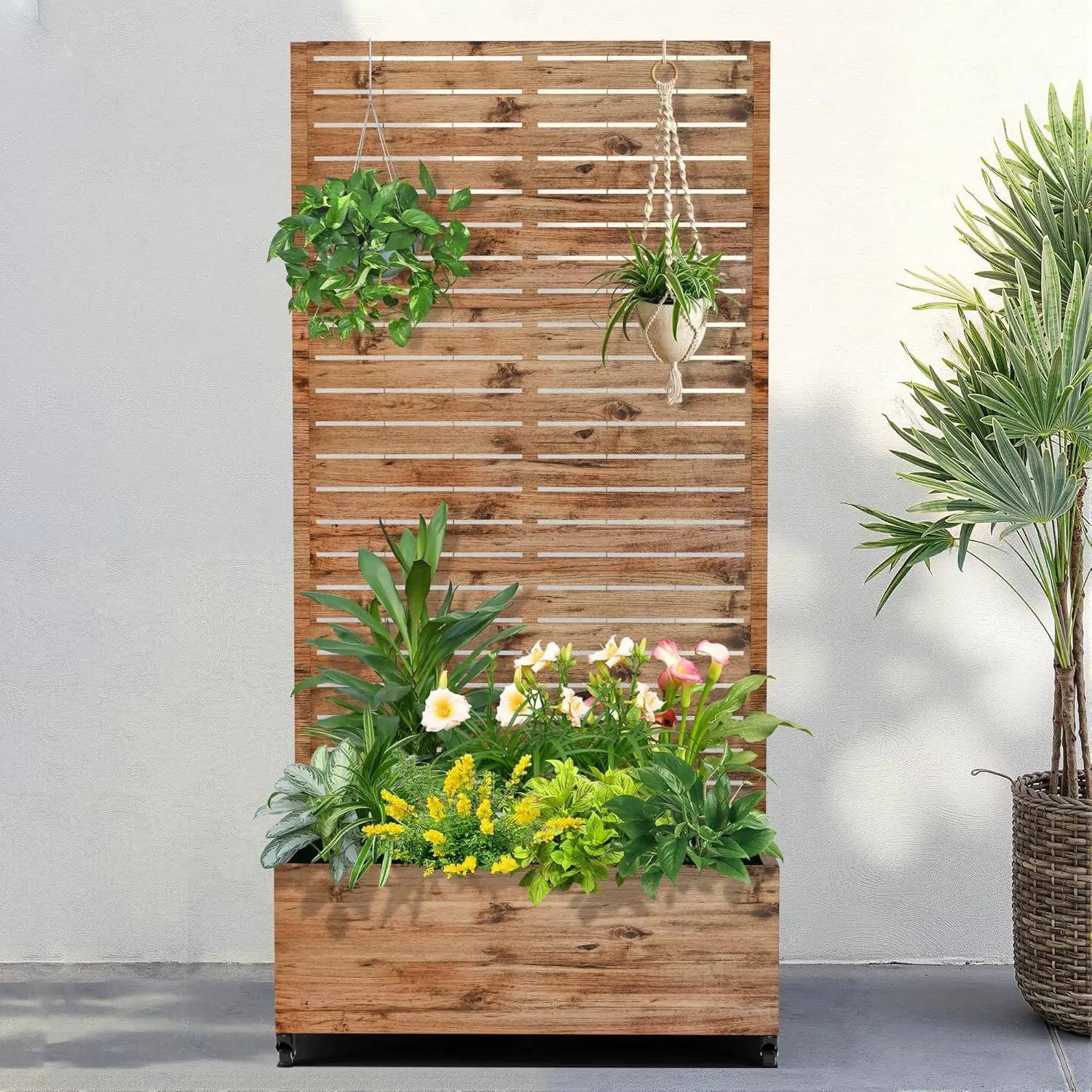 

Металлическая садовая кровать с колесиками и решеткой, кашпо размером 73 x 35 x 16 дюймов для вьющихся растений, овощей и лоз, особенности Privac