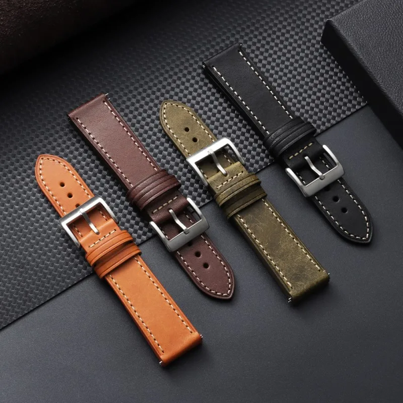 

18mm 20mm 22mm Quick Release Oil Wax Cowhide Leather Watch Strap Replacement for Universal Waterproof Watch Band Bracelet